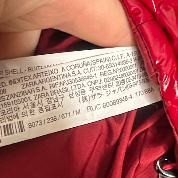 ZARA Oversized Puffer Glossy Shiny Jacket Coat Red Vogue Runway Sz M - Picture 8 of 9